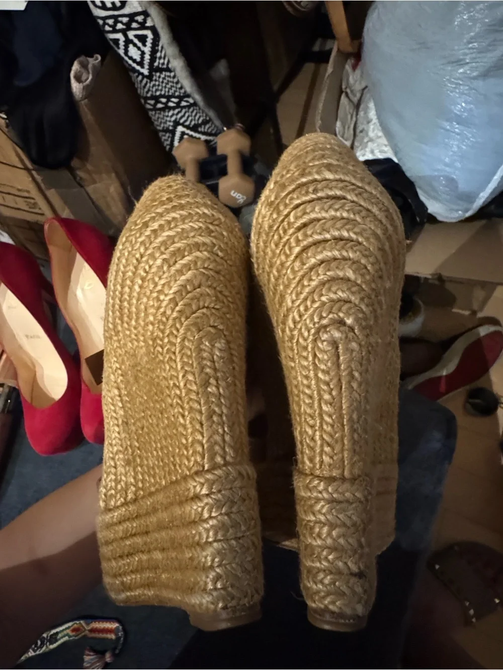 Christian Louboutin Tan Leather Espadrille Wedge Sandals